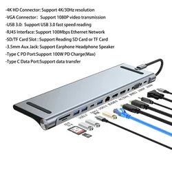Universal USB - C Hub and Multiport Adapter with 4K HDMI, Ethernet, VGA, and PD Charging (B)