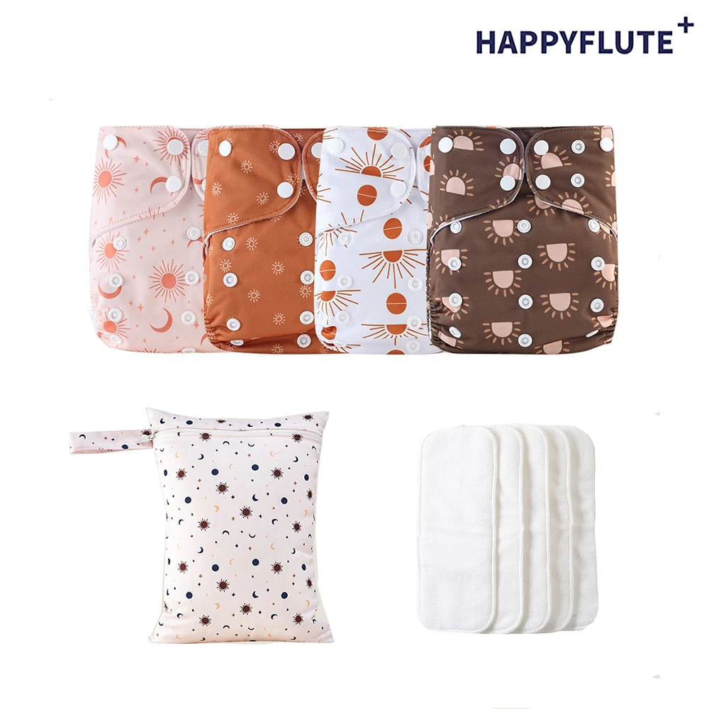 

HappyFlute эксклюзивные Моющиеся Многоразовые Экологичные подгузники для малышей 4 шт. + 1 шт. водонепроницаемая сумка