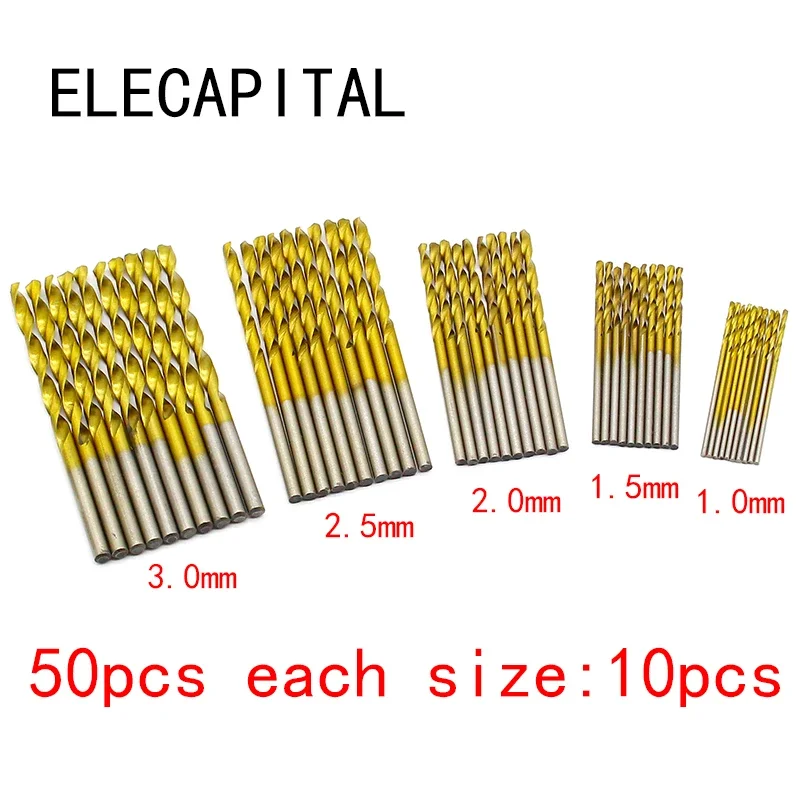 50 Teile/satz Twist Drill Bit Set Sah Set HSS Hohe Stahl Titan Beschichtet Bohrer Holzbearbeitung Holz Werkzeug 1/1.5/2/2.5/3mm Für Metall