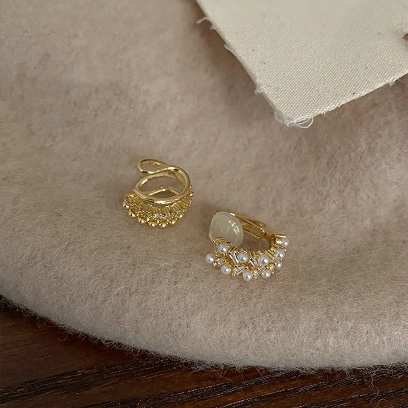 Ear Clip Earrings Clip Earrings Ear Clip Ear Accessories Korean Fashion Double Layer Pearl Clip Earrings For Women Girls Luxury Zircon Ear Cuff Clip Without Pierced Ear Cuff Jewerly