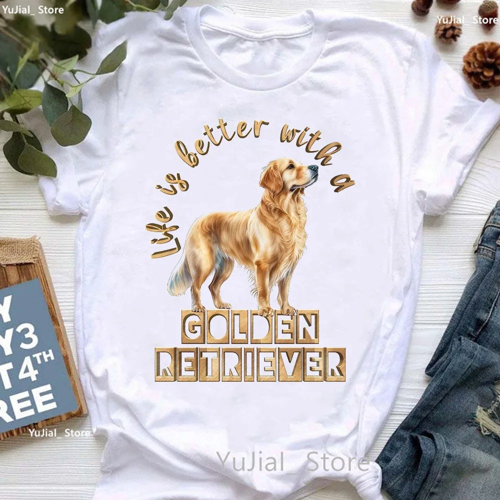 

Golden Retriever Hunting Dogs Animal Printed T Shirt For Girls Australian Shepherd Dog With Flower Tshirt Women Harajuku Shirt