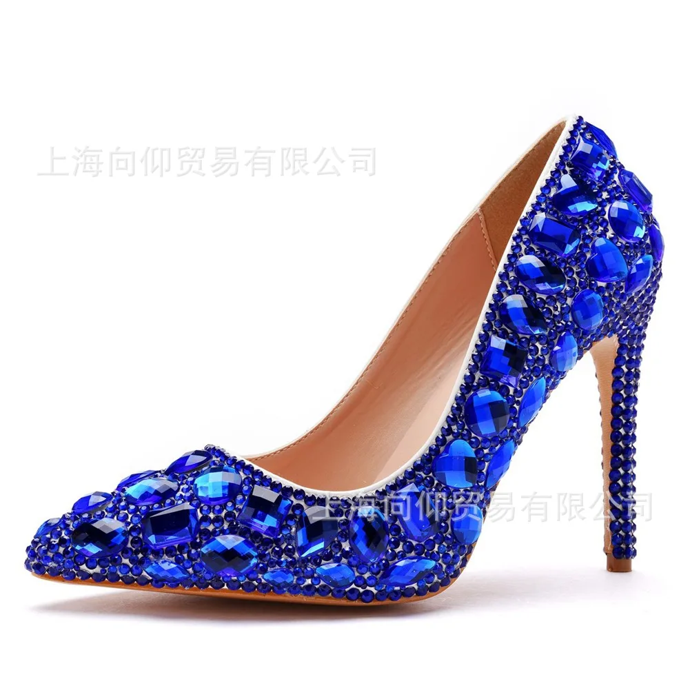 Fashion Spring Autumn Women's Pumps Rhinestone Pointed Toe Slip on PU 11CM Thin High Heels Princess Shoes for Work Office Women 5