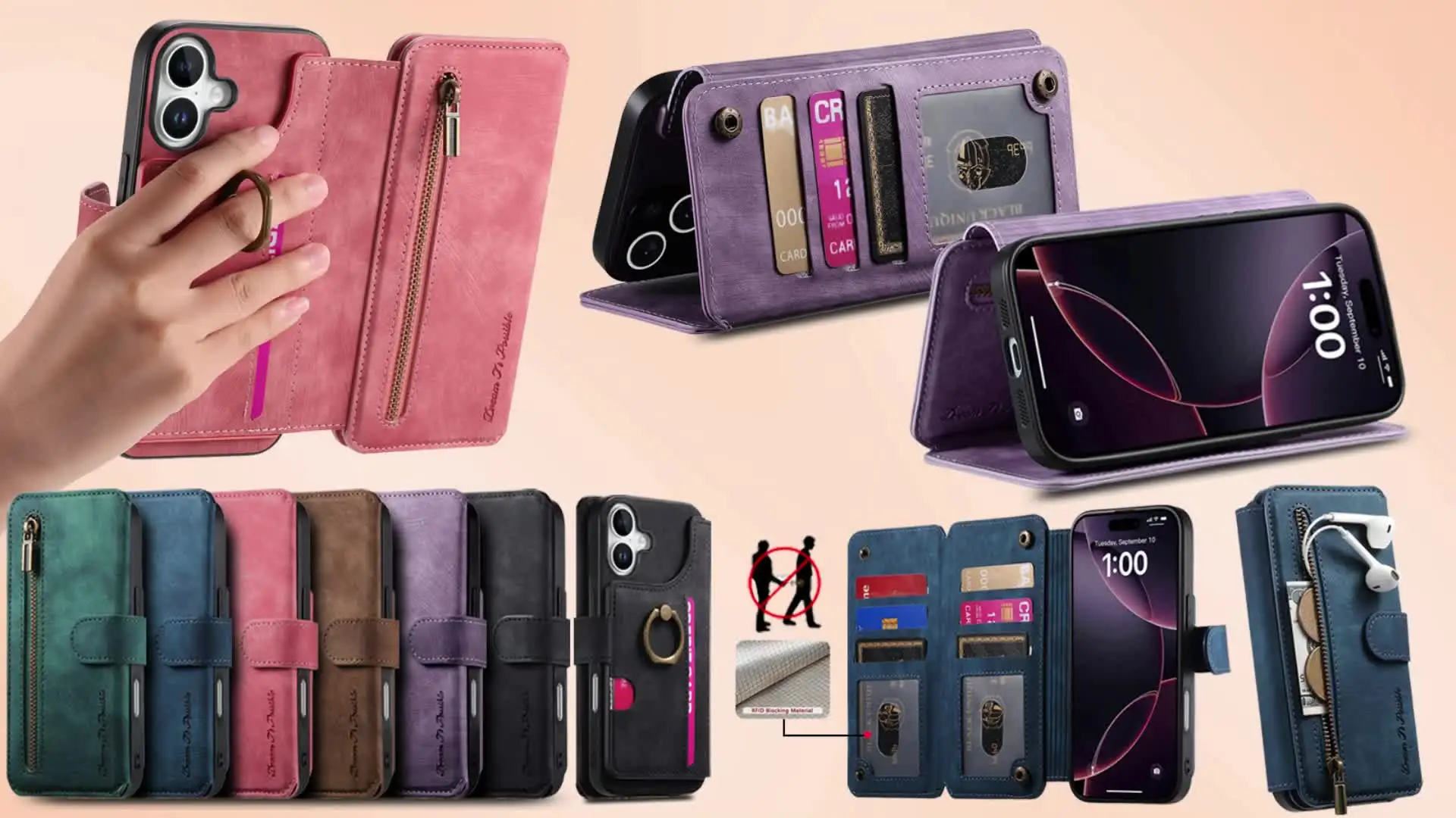 G85 G55 G45 G35 G34 5G RFID кожаный чехол-кошелек на молнии для Motorola Luxury Ring Back Cover Moto Funda