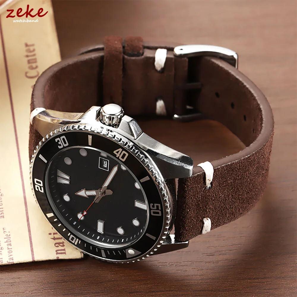 Vintage Brown Suede Leather Watch Strap with Quick Release - Multiple Sizes Available