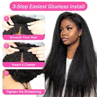 Demi-perruque de cheveux humains 3 en 1, avec cordon de serrage, demi-perruque lisse et crépue, prête à l'emploi, ajustement confortable, sans colle nécessaire, naissance des cheveux naturelle 4