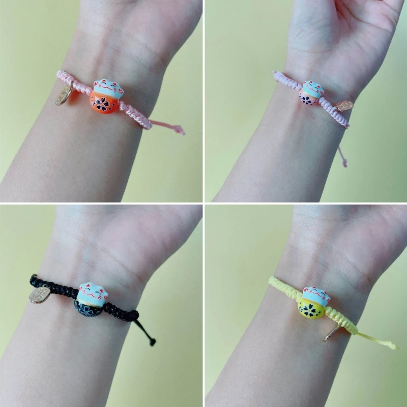 Pulsera de gato de la suerte de cuerda colorida hecha a mano para mujeres y niñas, regalos de cumpleaños, Encanto, borla, brazaletes de moda Maneki Neko, pareja