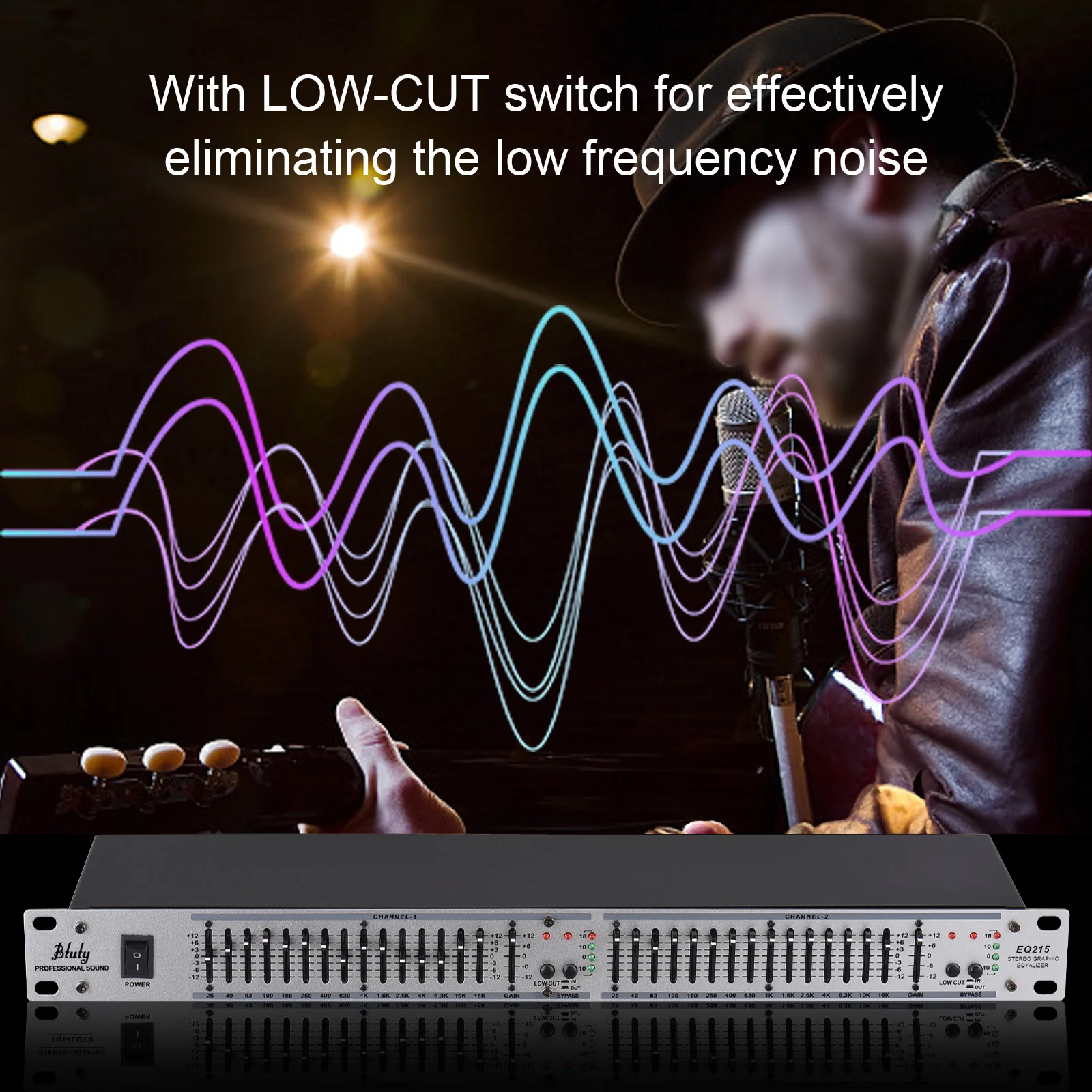 Btuty EQ-215 Dual Channel 15-Band Equalizer 1U Rack Mount 2-channel Stereo Graphic Equalizer 110-240V