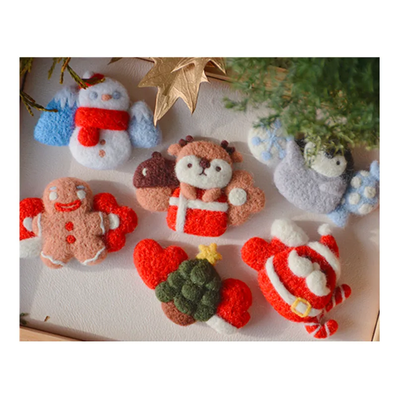

A snowman, a Christmas tree, a brooch wool felt needle felting decoration craft needlecraft DIY handmade
