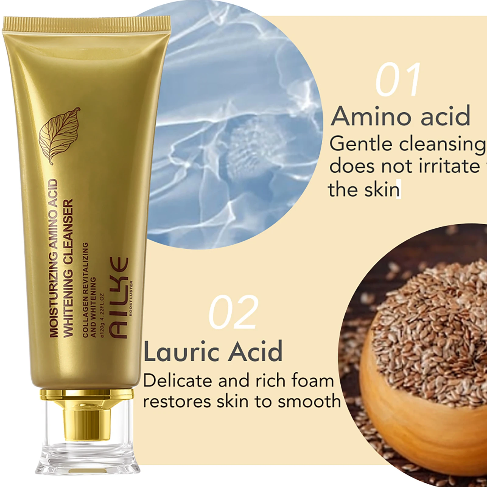 AILKE Amino Acid Whitening Facial Cleanser, Deeply Clean Skin, Reduce Dark Spots, Stains, Oil Control, Anti Acne, Blackheads