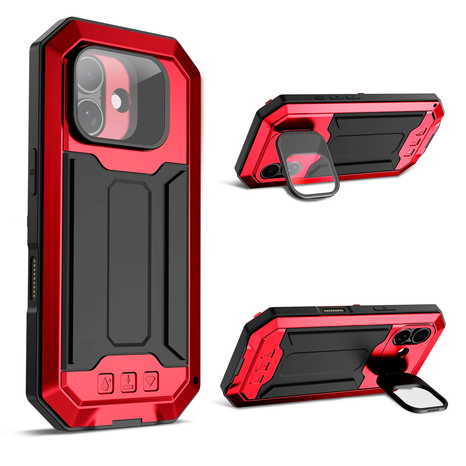 Rugged Metal Shockproof Phone Case with Screen Protector and Stand