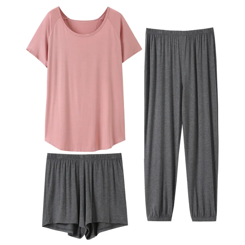 

Новая летняя Пижама Yomrzl S080, Женский мягкий тонкий мадальный Комплект из трех предметов