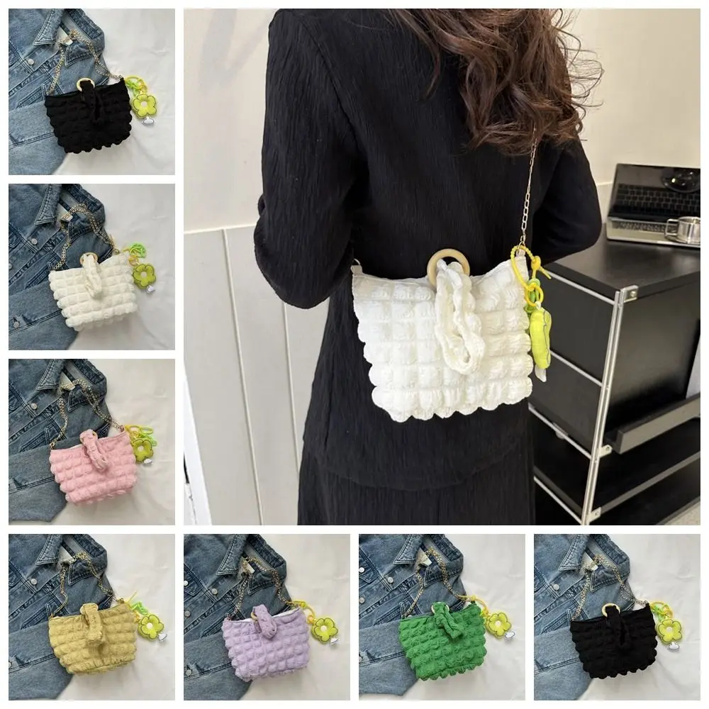 

Lattice Bubble Shoulder Bag Casual Fold Korean Style Fold Cloud Handbag Plaid Mini Tote Bag Girls