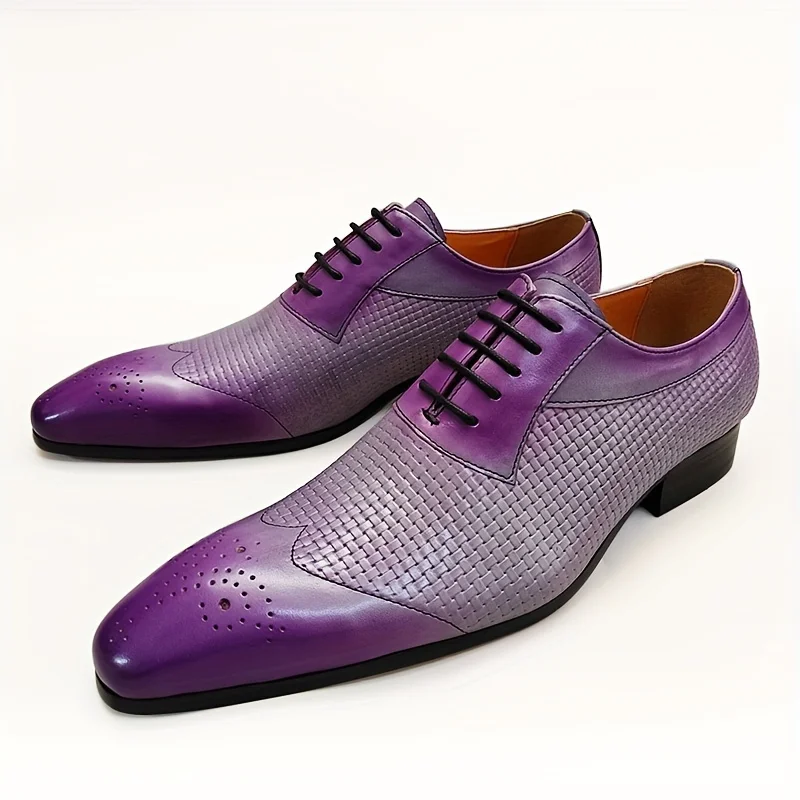 Herren Hochzeits kleid Schuhe lila klassische handgemachte Leder Muster Druck sozialen eleganten Mann Oxford Party Erwachsenen spitzen Zeh – Detail 4