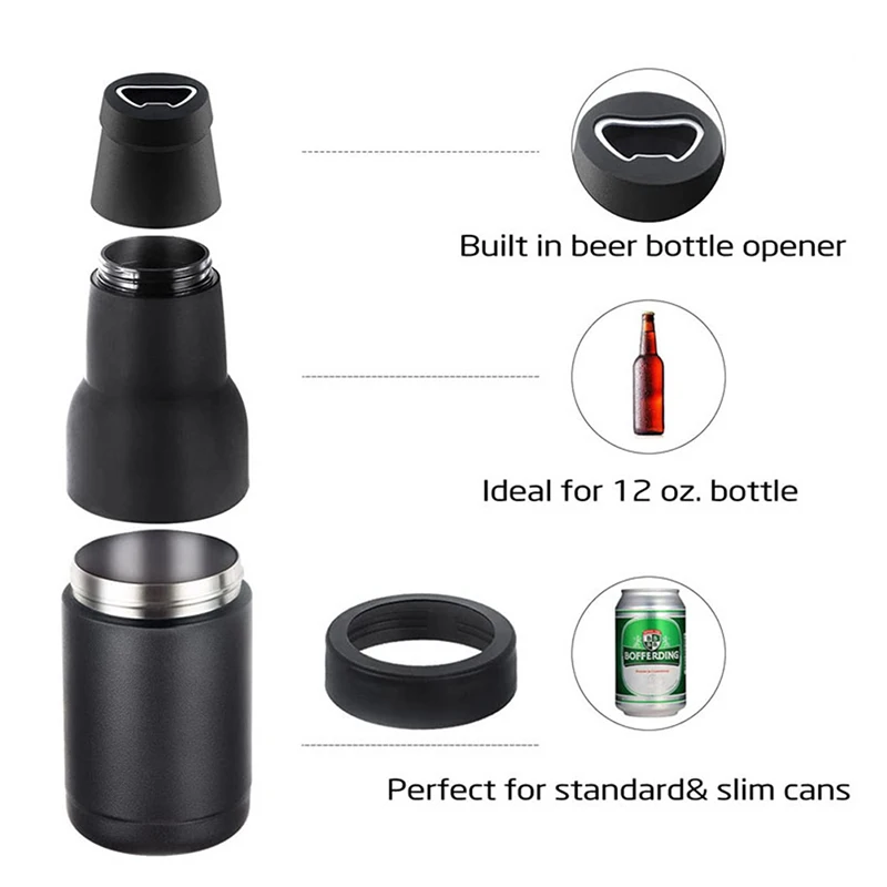 

New 2 In 1 Beer Can Holder Vacuum Insulated Double Walled 304 Stainless Steel Beer Bottle Holder with Opener Beer Cooler 12oz
