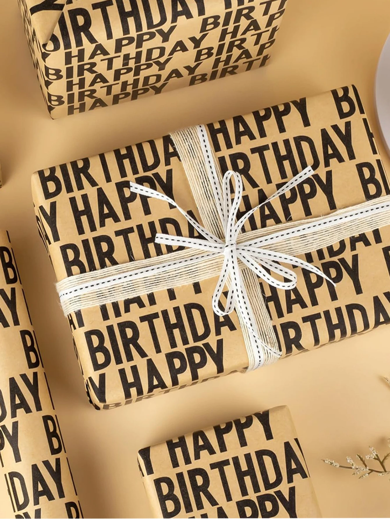 1 Rolle Happy Birthday Geschenkpapier, Vintage Gestreiftes Kraftpapier, Hochwertige DIY-Partydekoration, Neujahrsdekoration – Detail 3