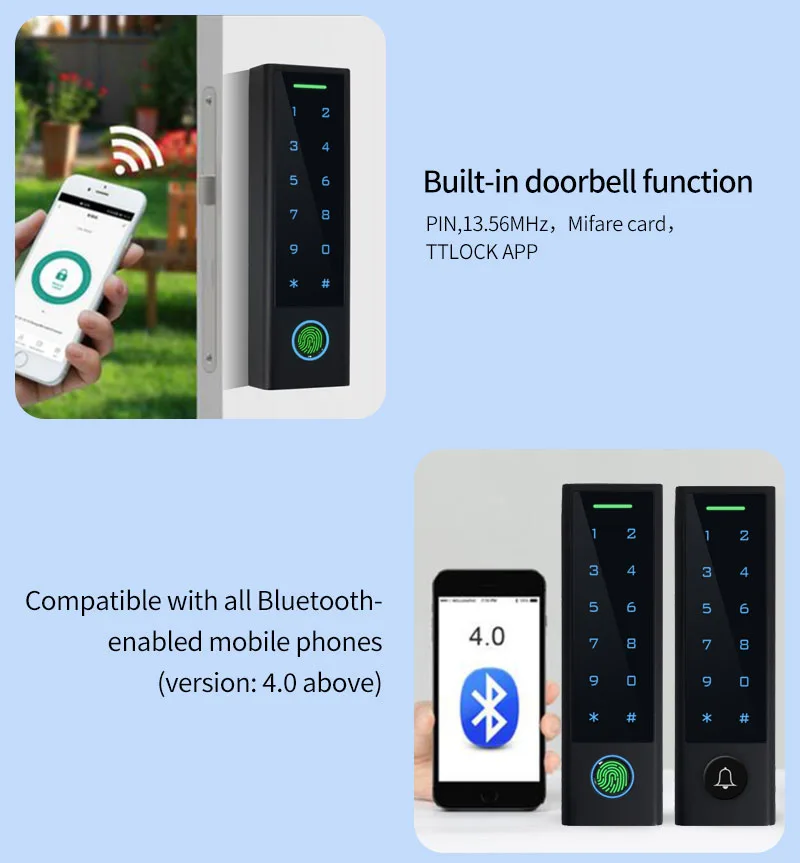 TTLOCK App Bluetooth RFID Fingerprint Access Control Keypad Smart Phone Entry Wa
