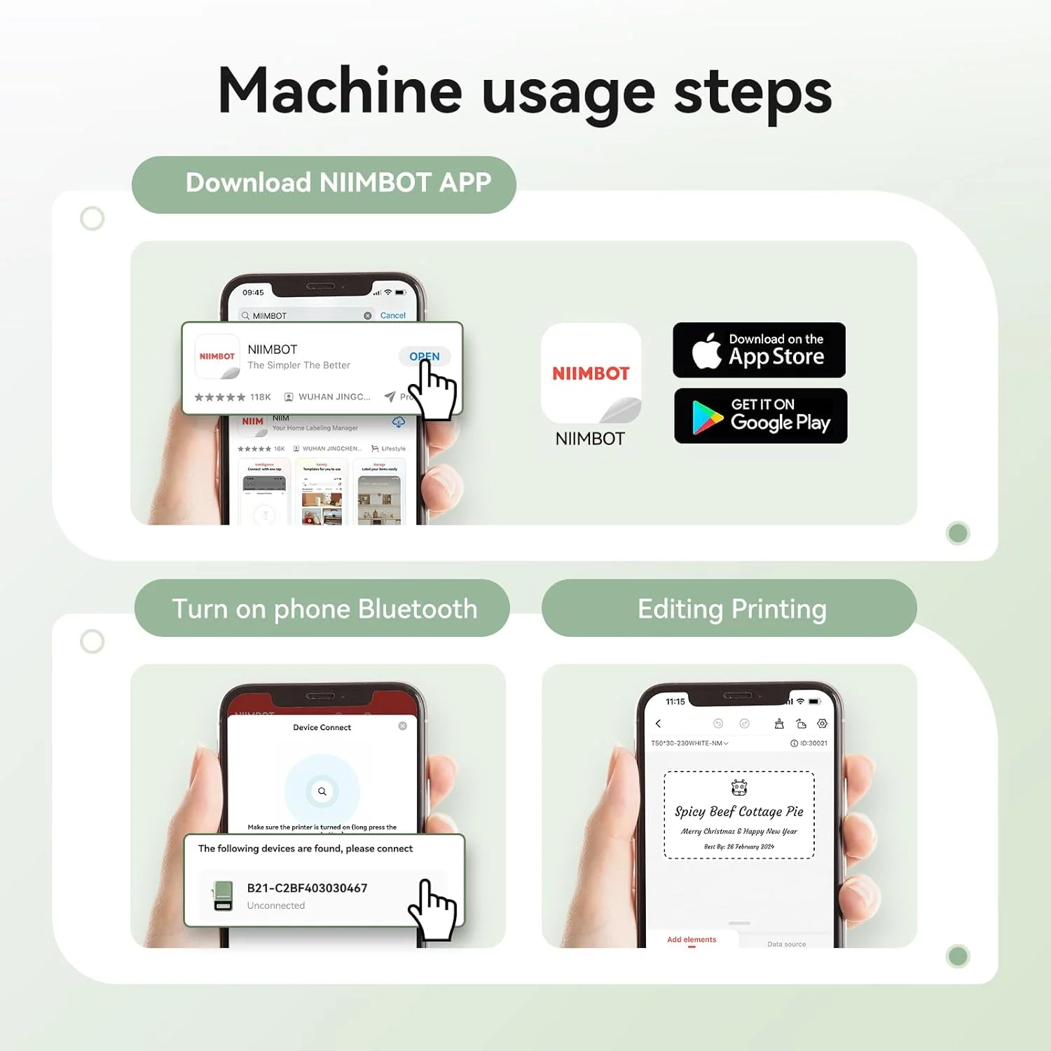 Niimbot B1 B21 Mini Portable Thermal Label Printer Office Supplies Adhesive Sticker Printers No Ink For Phone with Paper Rolls