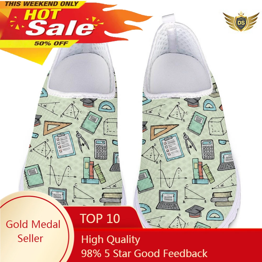 

Summer Casual Breathable Slip-on Flat Shoes Math Science Formula Printed Women Mesh Sneakers Light Lazy Loafers