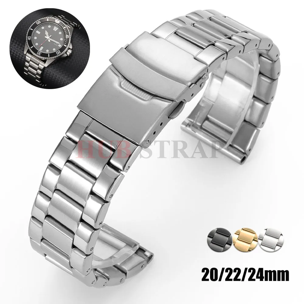 Elegant Solid Matte Stainless Steel Watch Band Bracelet - Universal Wristband Replacement Strap with Tool