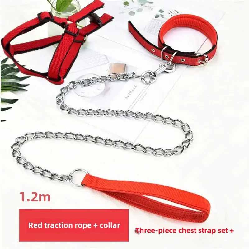 thumbnail image 1 of Correa para perros de razas grandes y pequeñas, cadena de hierro antimordeduras, cuerda para pasear perros, accesorios para perros, golden retriever, 1 of 5