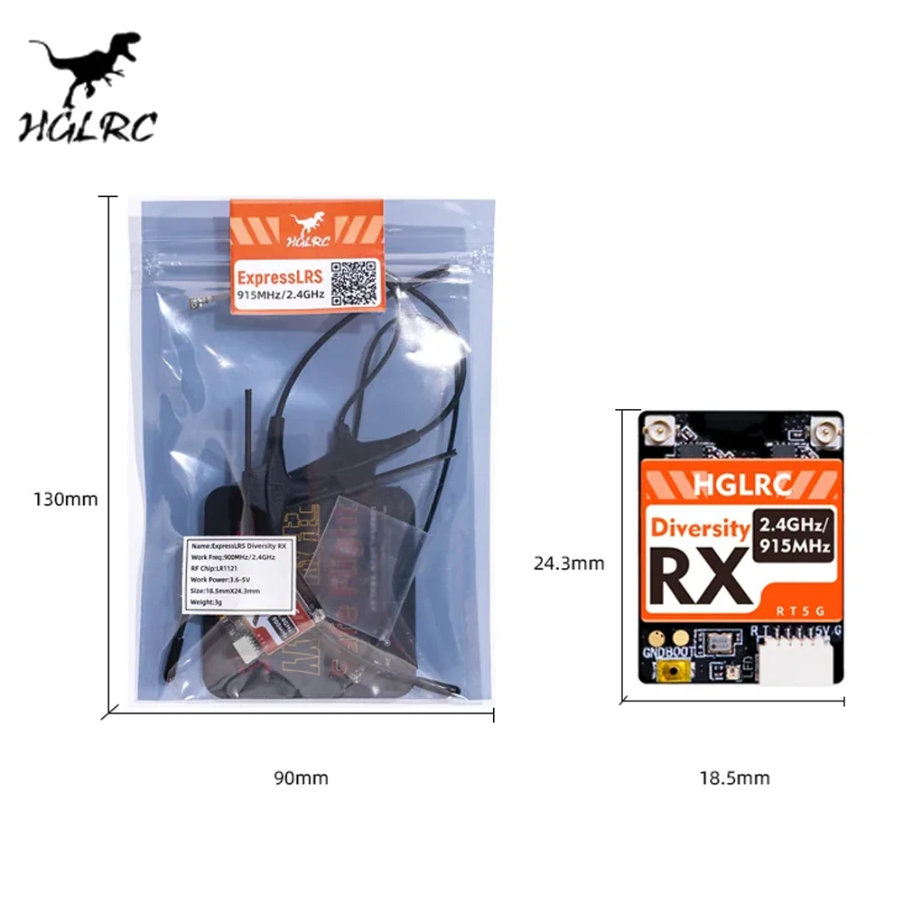 Récepteur HGLRC ELRS 915 MHz 2,4 GHz Dual Band RX Antenne Simple/Double