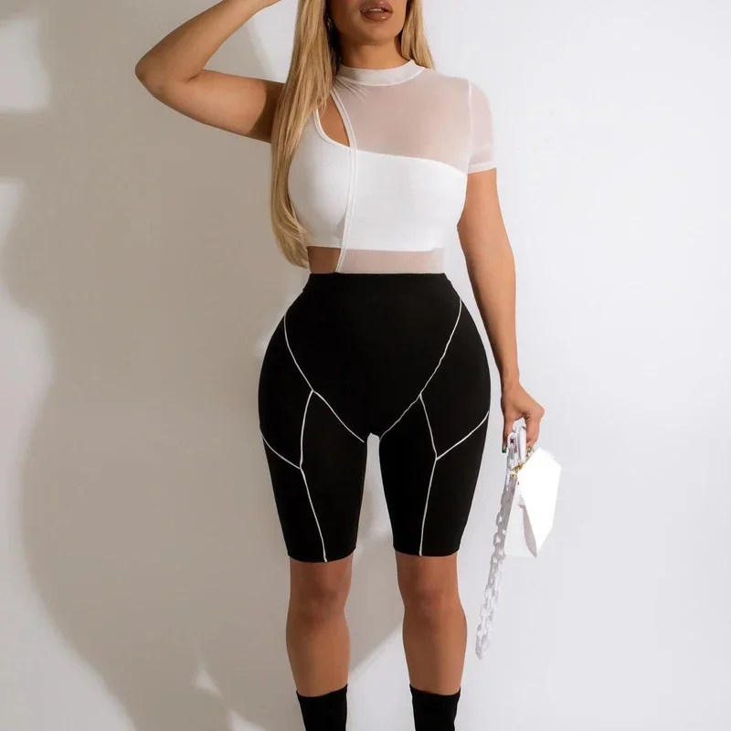 

WUHE Women Mesh Patchwork Open Side Romper 2024 Sport Elegant Classic Playsuit Casual Overalls