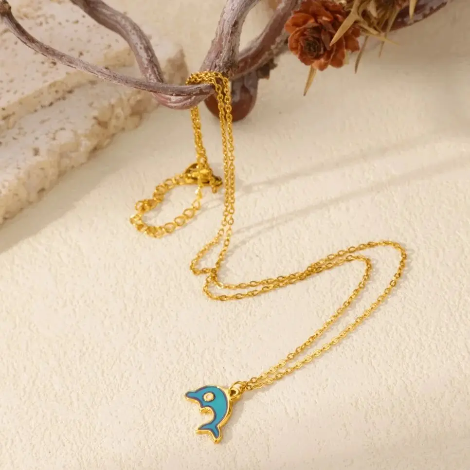 CuteOil Dolphin Necklace Gold Color Stainless Steel
