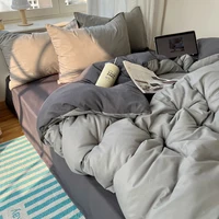 Cotton Bedding Set 4pcs with Solid Bed Sheet Duvet Cover Pillowcases Single Couple Bedsheet King Queen Double Twin Size 5