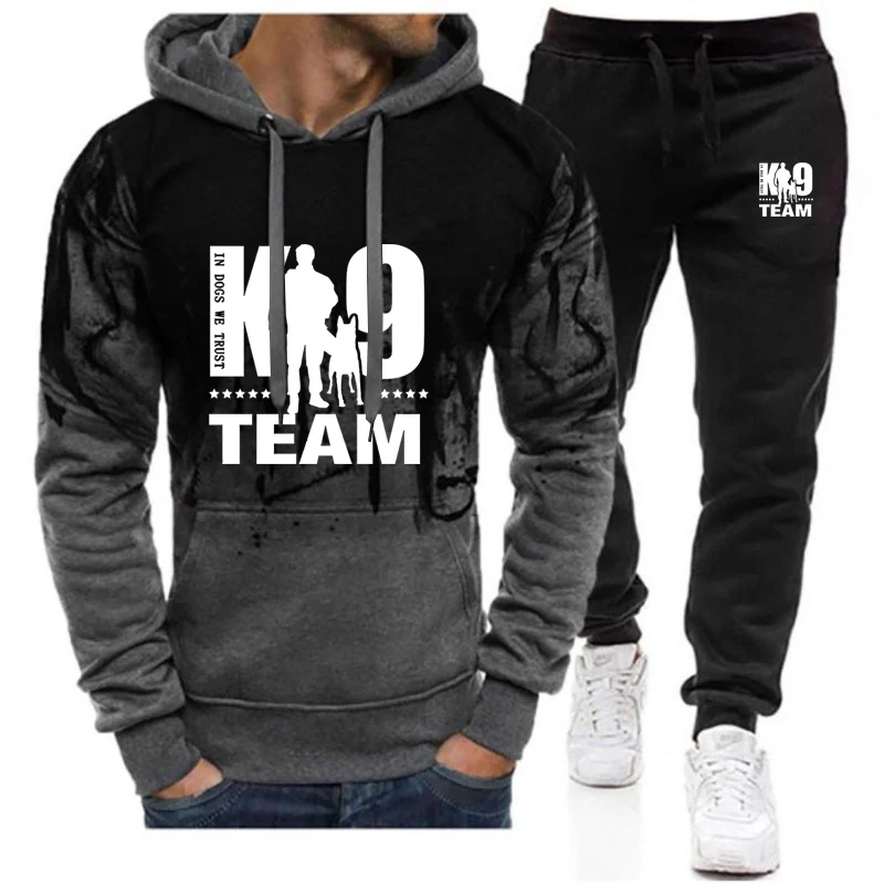 TRAINER K9 Team K9 Unit Malinois Men Spring Autumn New Gradient Color Set Casual Pullover Hoodie +Pant Comfortable 2 Pieces Suit