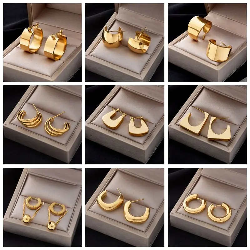 

DIEYURO 316L Stainless Steel Round Wide Hoop Earrings For Women Fashion Gold Color Girls Body Jewlery Party Gift Bijoux серьги