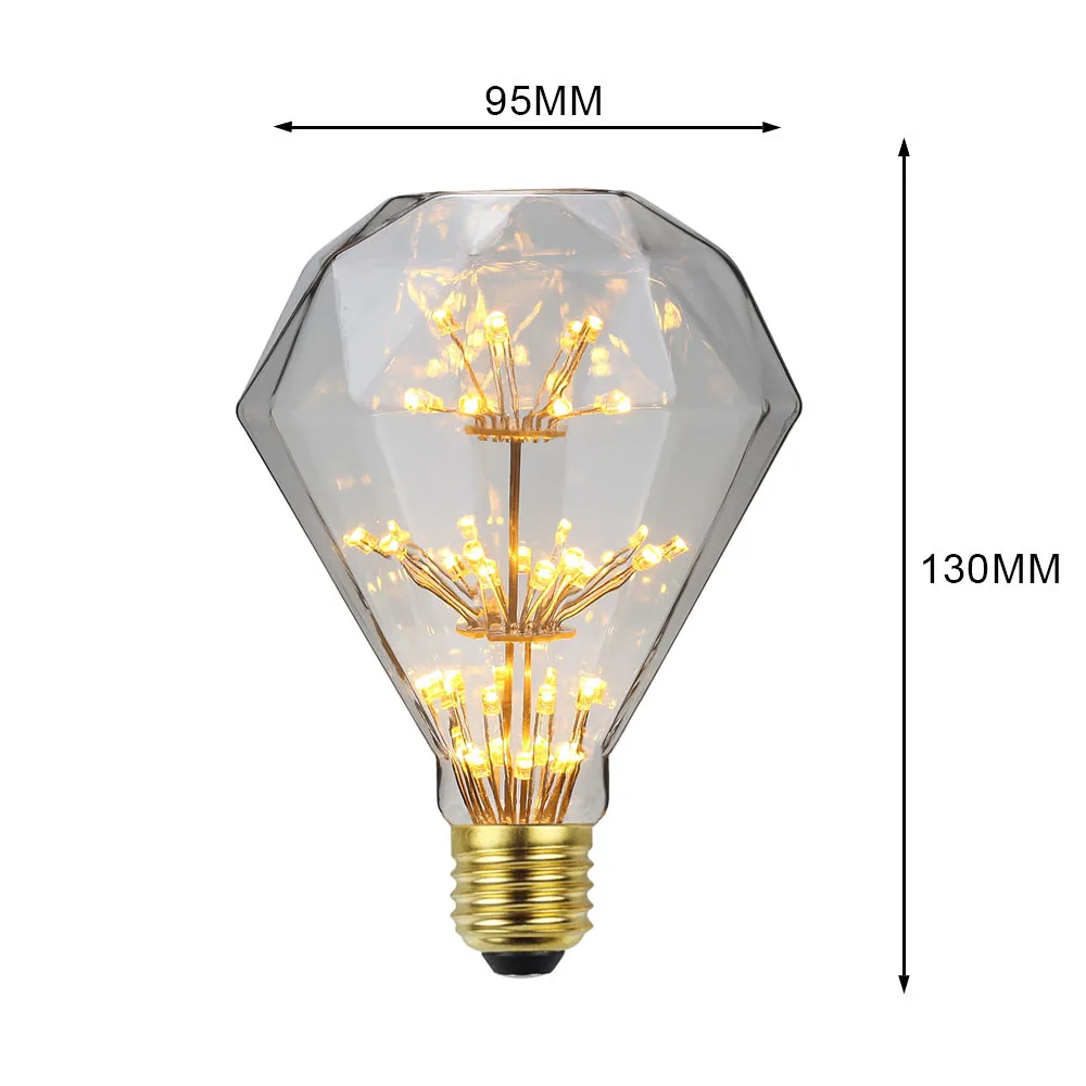 TIANFAN Vintage Led Bulb Starry Firework Edison Bulb 3W AC85-265V E27 Transparent Glass Warmth Glow Decorative Light Bulb