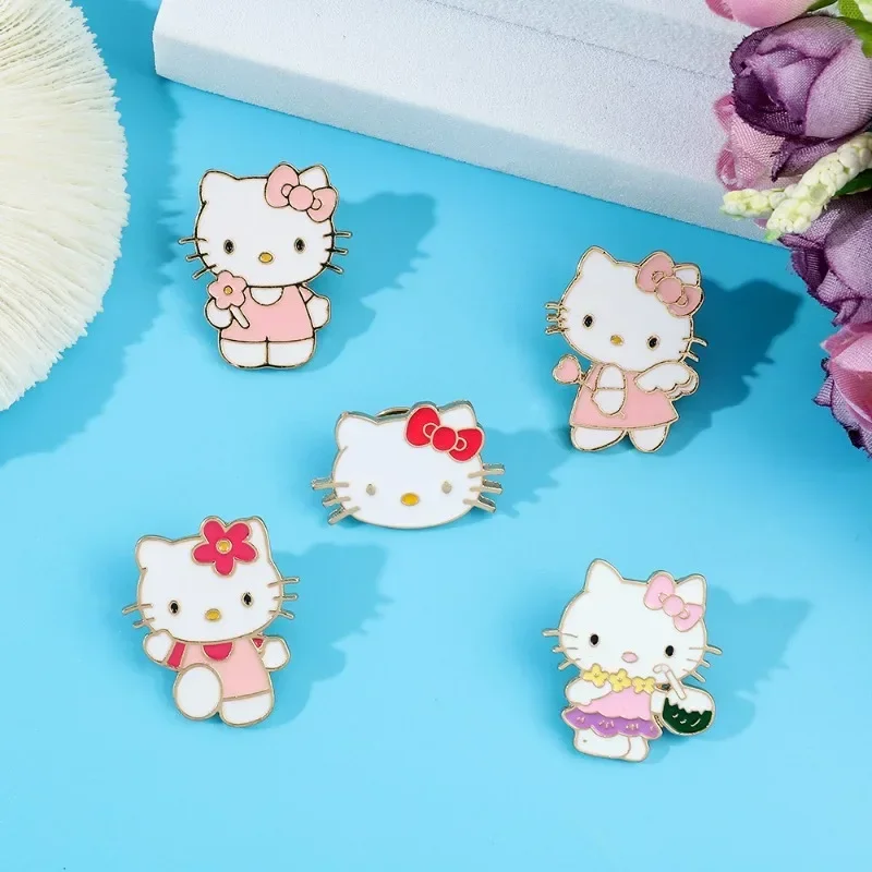 

Sanrio Cartoon Hello Kitty Brooch Anime Character Pins for Backpack Kawaii Cat Metal Enamel Lapel Badges Women Accessories Gift