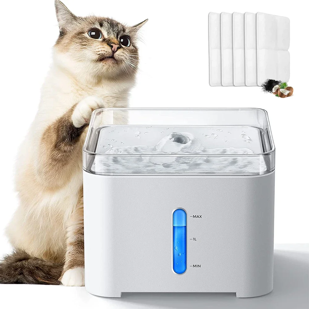 

Cat Water Fountain 2L Automatic Pet Dog Drinking Dispenser Electric LED Lighting 7 Degree Slant Design Neck Care For Puppy Cats