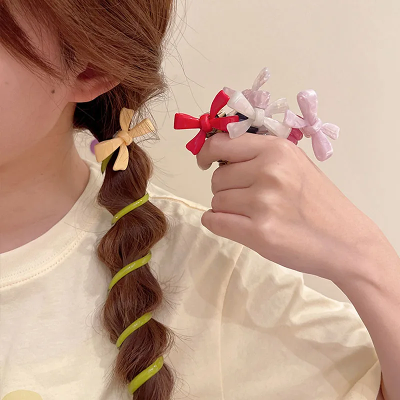 Sweet Bow Hair Bands for Women Elastic Telephone Wire Hair Tie Korea Girls Head Ring Ponytail Bubble Braid Ponytail Bubble Braid
