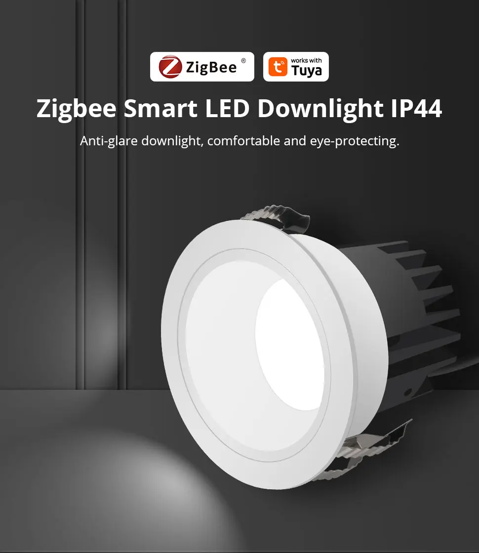Zigbee LED Downlight IP44 CCT Round Recessed Spotlight 12W Work with Tuya Homeki