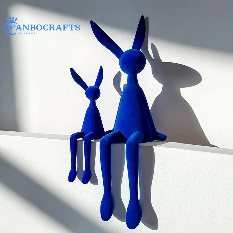 Flocking Rabbit Statue Home Decoration Modern Nordic Cute Animal Resin