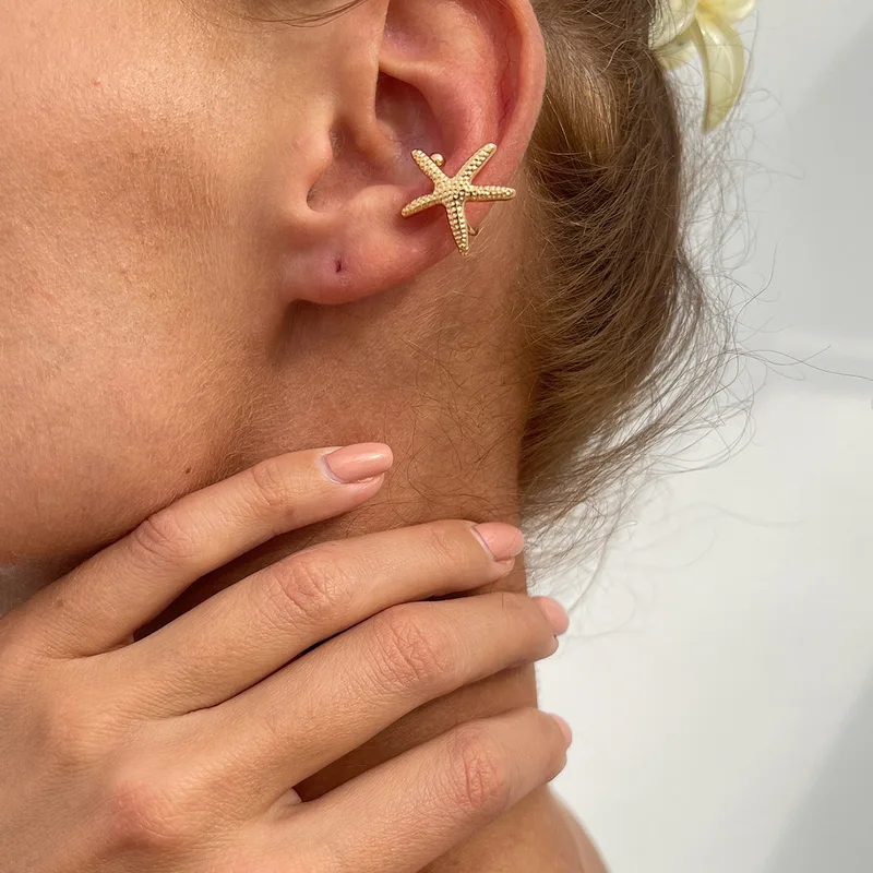 LATS Starfish Shell Flower Clip Earrings