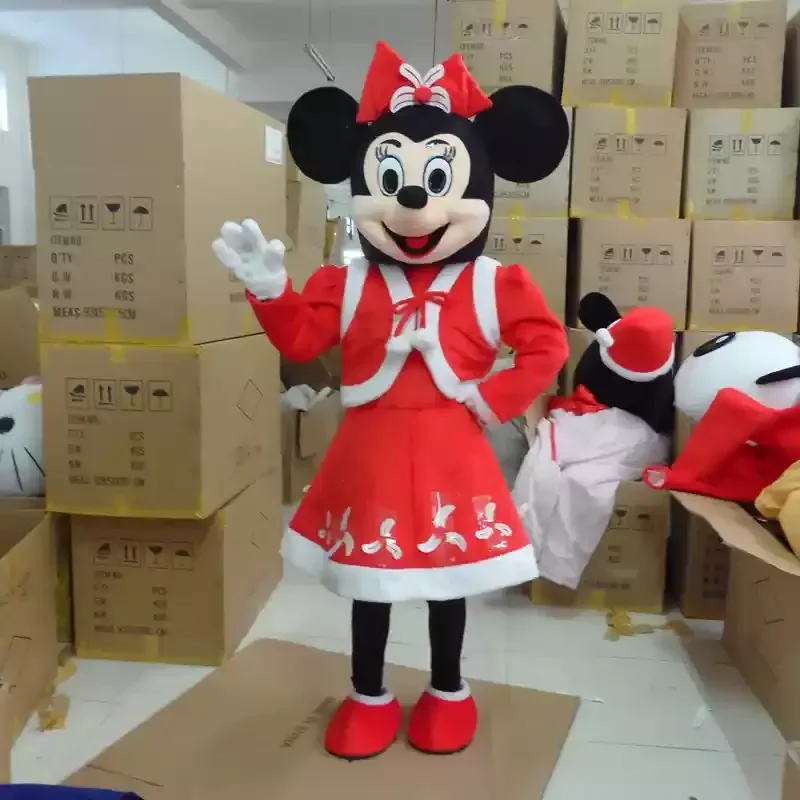 Costume Mascotte Minnie Mouse Noël Rouge - Tenue Festive