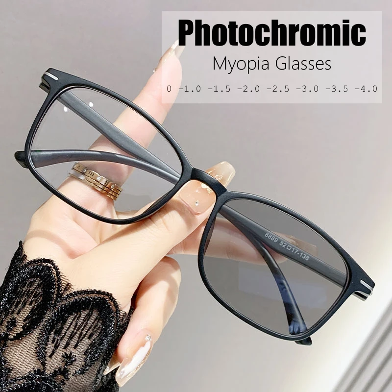 2025 Ultralight Square Photochromic Myopia Glasses Prescription Eyeglasses for Men Women Indoor Outdoor Anti-UV Near Sight Eyewear Retro Eyeglasses