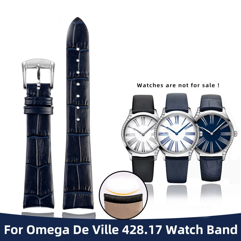 

Leather Watchband For Omega De Ville 428.17 Silk Watch strap 18MM Arc Interface Wristband Waterproof Thin Style Women's bracelet
