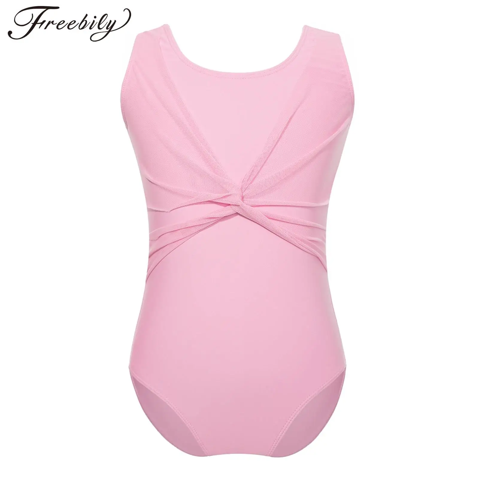 

Children Sheer Mesh Gymnastics Leotard Kid Girls Ballet Dance Exercise Training Costume Twist Cross Sleeveless Skating Bodysuit