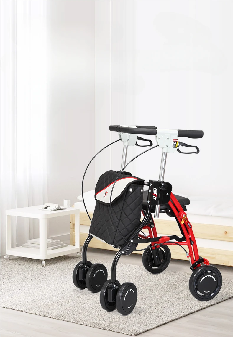 Elderly handcart for commuting lightweight and foldable to assist in driving grocery shopping cart walking stick sit and push