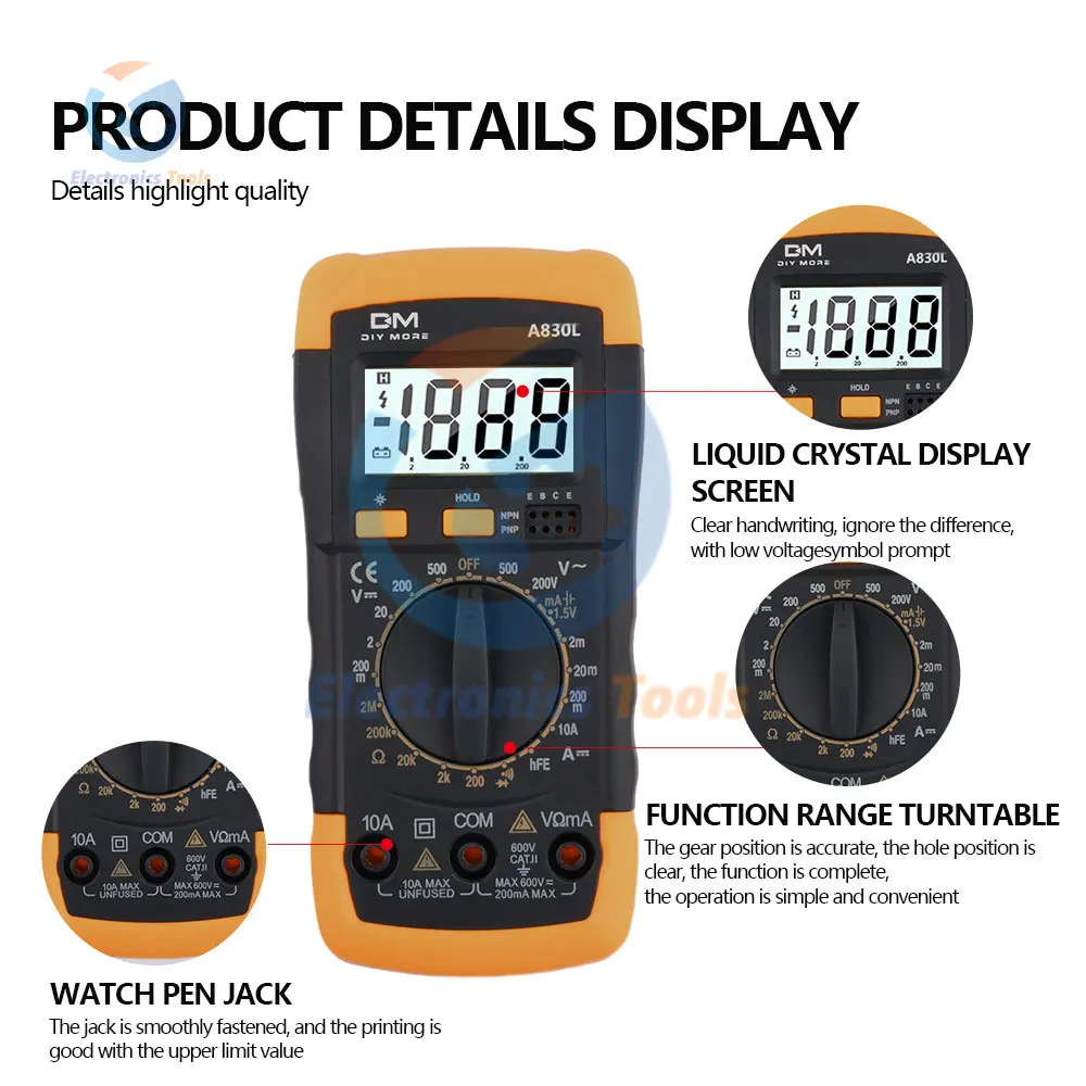 Digital Multimeter Tester AC DC 600V Voltmeter Voltage Current Diode Resistance Freguency Temperature Tester Household Tools