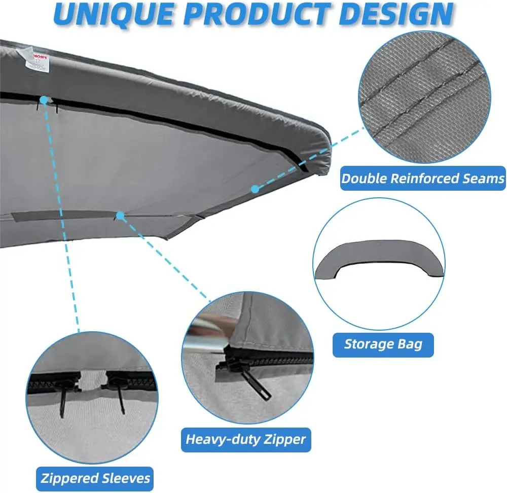 Bow Fade and Crack Resistant Sun Canopy, 600D Marine Grade Waterproof Easy to Install Zipper Sleeves Boat Grey 6'L 67"-72" W
