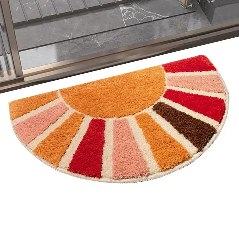 

Boho Bathroom Rugs Half Round Shower Rug 16x30in Semi Round Mat Water Absorbent Bath Rug For Bathroom Floor Mat Sunflower Floor