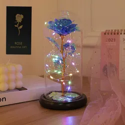 Eternal Beauty Enchanted Galaxy Rose with Fairy Lights in Glass Dome (Blue)