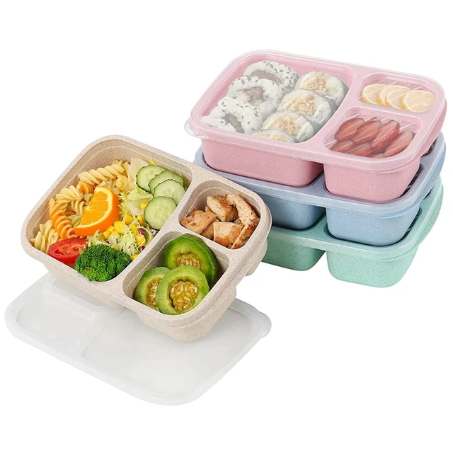 4 Pack Bento Lunch Box,3-Compartment Meal Prep Containers,Lunch