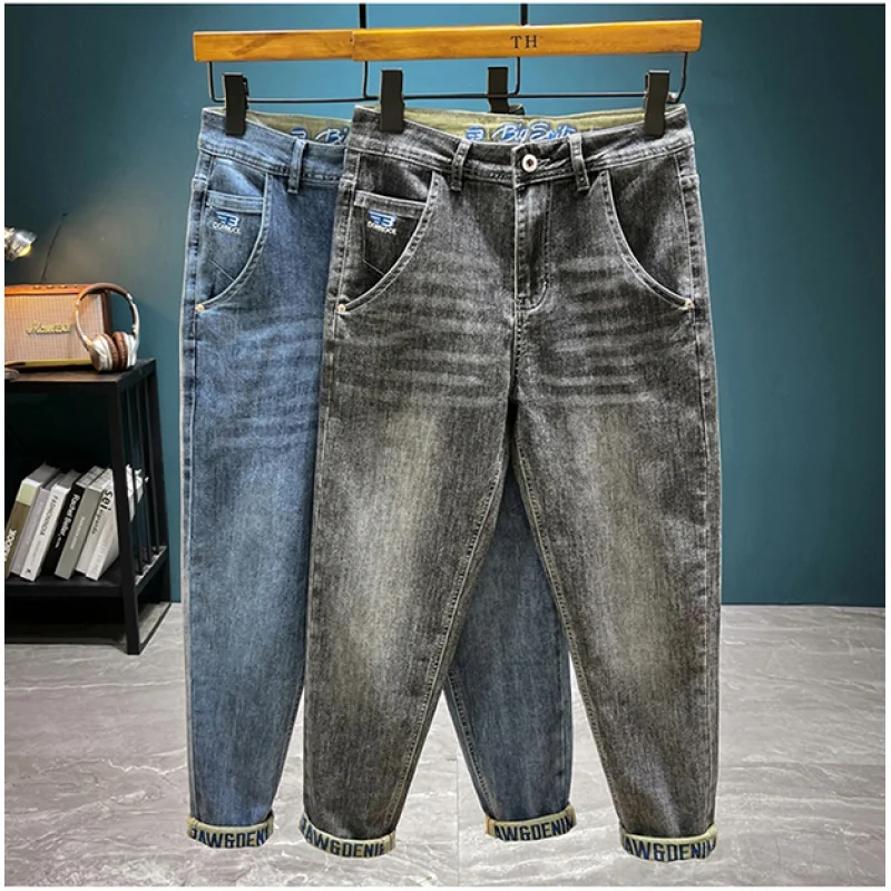 Fashionable printed slim jeans summer men's clothing fashionable all-match casual street elastic soft slim fit tapered pants