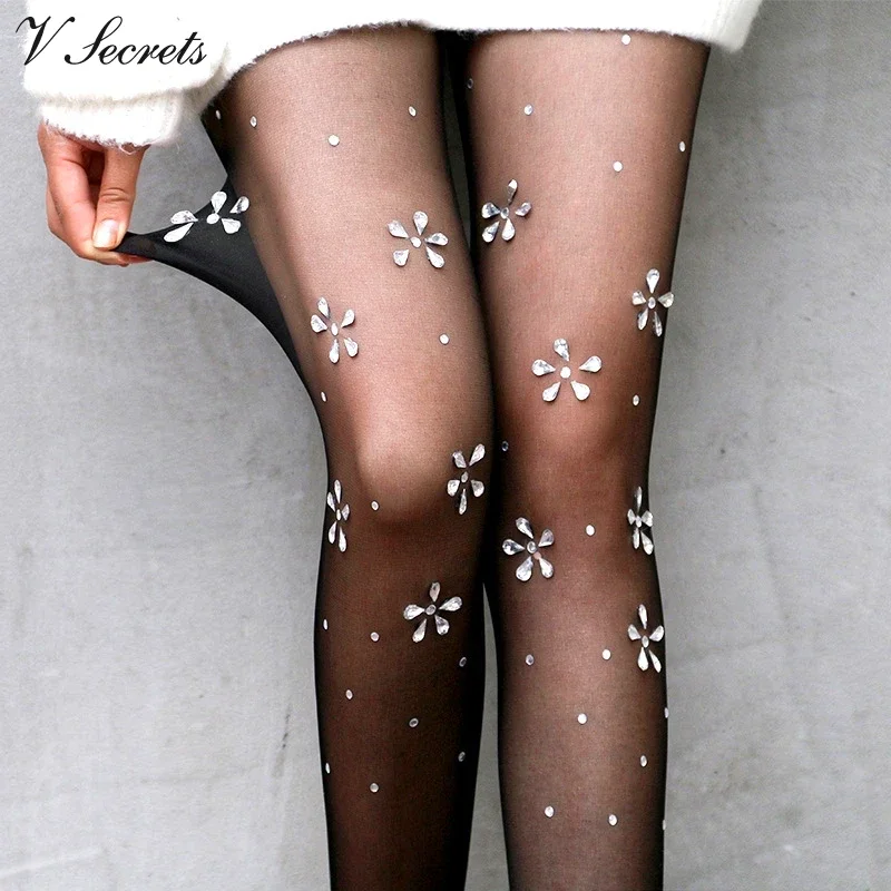 

Sexy Women Stockings Flowers Rhinestone Mesh Tights Fishnet Pantyhose Club Party Anti-Snagging Hosiery Calcetines Stockings