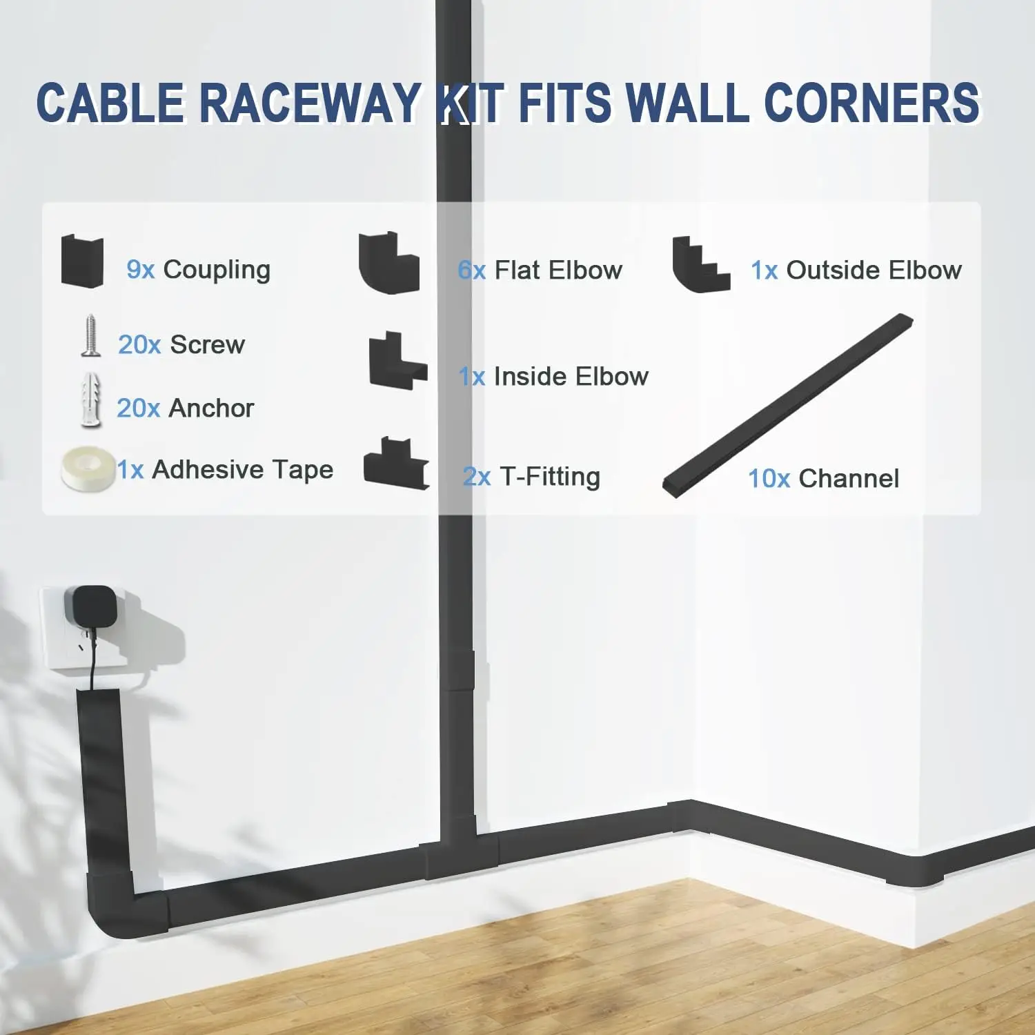 Cord Cover Raceway Kit-157" Cable Concealer Wire Hider for TV Wall Mounting and Wire Management Black tv cord cover